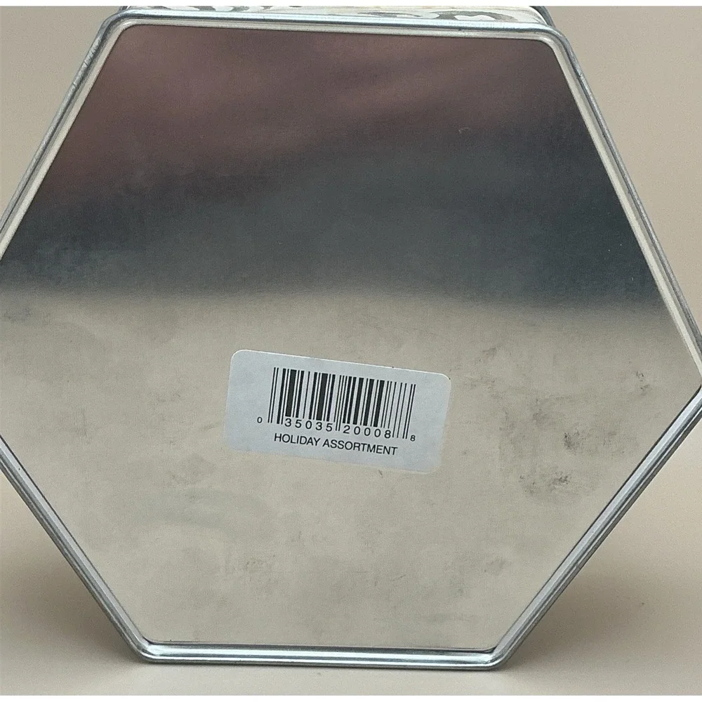 Holiday Hexagonal‎ Wreath Cookie Tin with Art by Cheri Blum-Empty